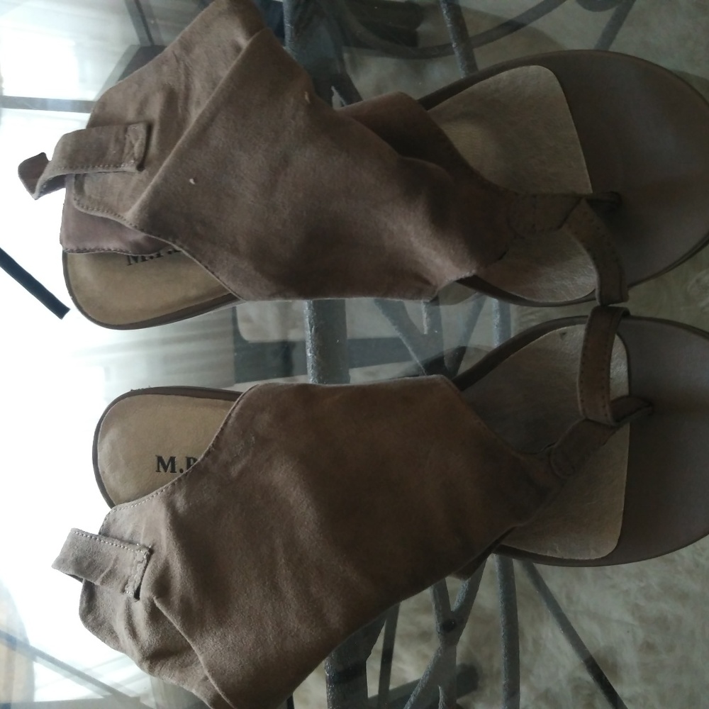 Size 11  fabric gladiator sandal, 4 inches tall.